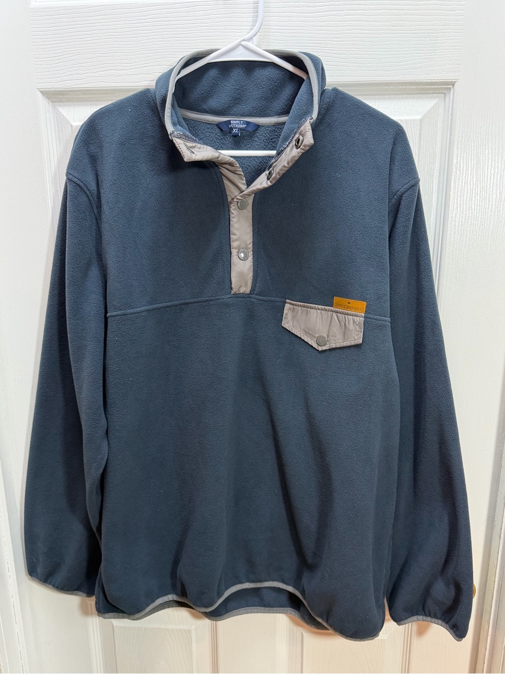 Simply Southern Slate Blue Fleece Pullover with Tan Trim